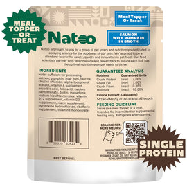 Natoo pet food package with text and graphics on a beige background
