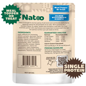 Natoo pet food package with text and graphics on a beige background