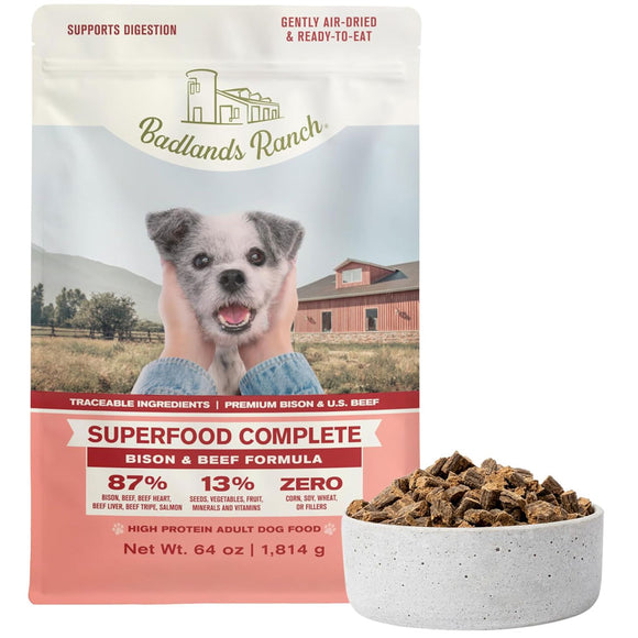 Badlands Ranch Superfood Complete Premium Air Dried Bison & Beef Dog Food, 64-oz