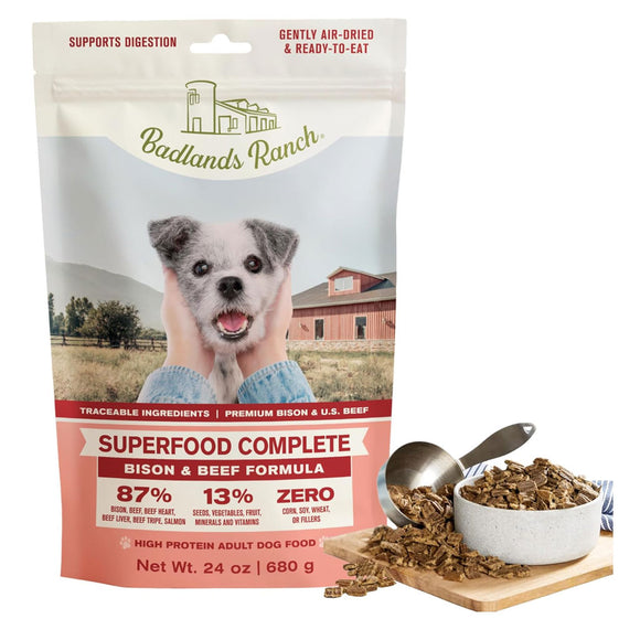 Badlands Ranch Superfood Complete Premium Air Dried Bison & Beef Dog Food, 24-oz