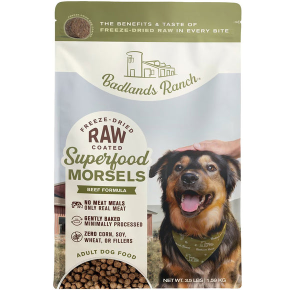 Badlands Ranch Superfood Complete Raw Coated Morsels Beef Dog, 3-b