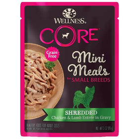 Wellness CORE Grain-Free Small Breed Mini Meals Shredded Chicken & Lamb in Gravy Wet Dog Food (3 oz x 12 pouches)