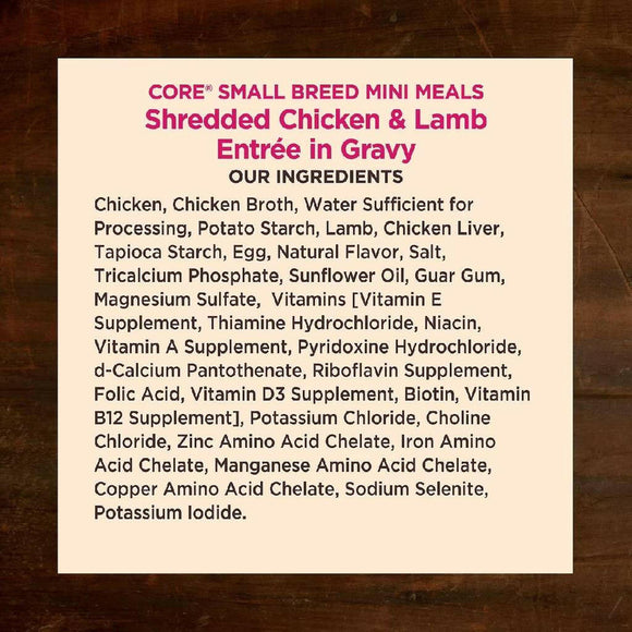 Wellness CORE Grain-Free Small Breed Mini Meals Shredded Chicken & Lamb in Gravy Wet Dog Food (3 oz x 12 pouches)