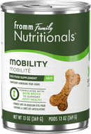 Can of Fromm Family Nutritionals Mobility dog food supplement on a white background