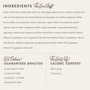 Ingredients list and nutritional information for a product on a white background