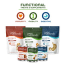 Collection of Fromm Family Nutritionals pet treat packages for immunity, mobility, and digestive health on a white background.