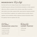 Ingredients list and nutritional information on a white background