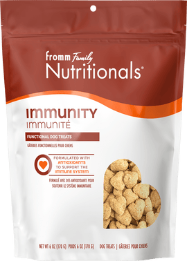 Package of Fromm Family Nutritionals Immunity dog treats on a white background