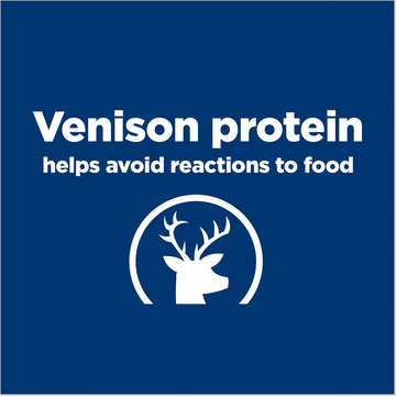 Hill'd prescription dog food made with venison protein to help avoid reactions to food