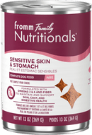 Can of Fromm Family Nutritionals Sensitive Skin & Stomach dog food on a white background