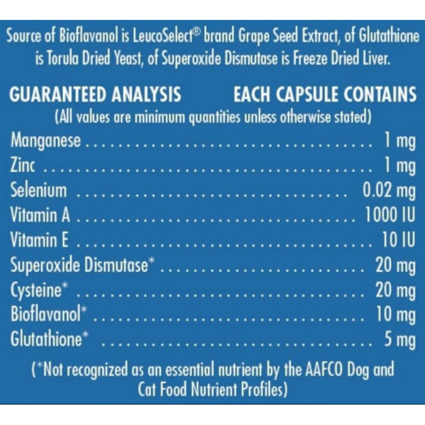 Proanthozone 50 Nutrient & Antioxidant Supplement for Large Dogs ingredient label