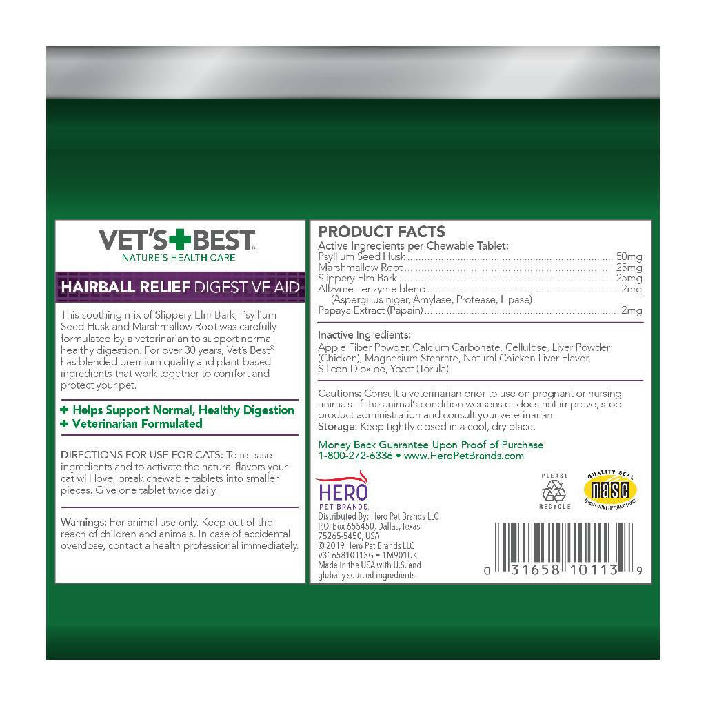 Vet's Best Hairball Relief Tabs For Cats (60 tablets)