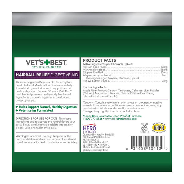 Vet's Best Hairball Relief Tabs For Cats (60 tablets)