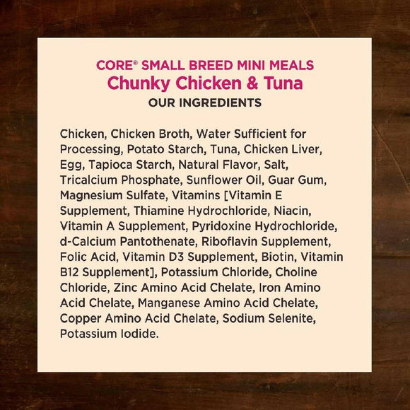 Wellness CORE Grain-Free Small Breed Mini Meals Chunky Chicken & Tuna in Gravy Wet Dog Food (3 oz x 12 pouches)