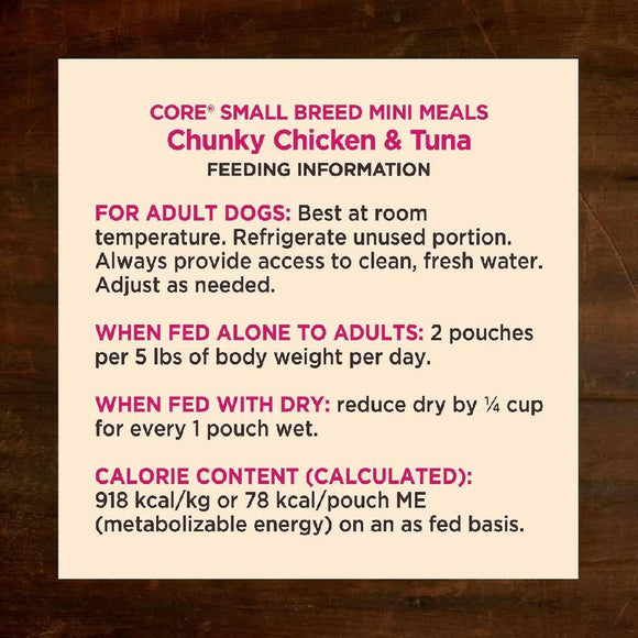 Wellness CORE Grain-Free Small Breed Mini Meals Chunky Chicken & Tuna in Gravy Wet Dog Food (3 oz x 12 pouches)