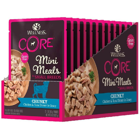 Wellness CORE Grain-Free Small Breed Mini Meals Chunky Chicken & Tuna in Gravy Wet Dog Food (3 oz x 12 pouches)