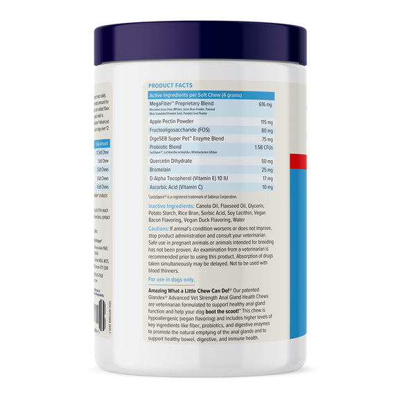 Glandex Advanced Vet Strength Anal Gland Support for Dogs, Duck & Bacon Flavor