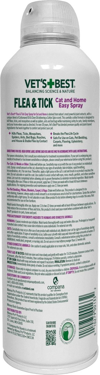 Vet's Best Flea & Tick Cat and Home Spray Cotton Spice Scent (14 oz)