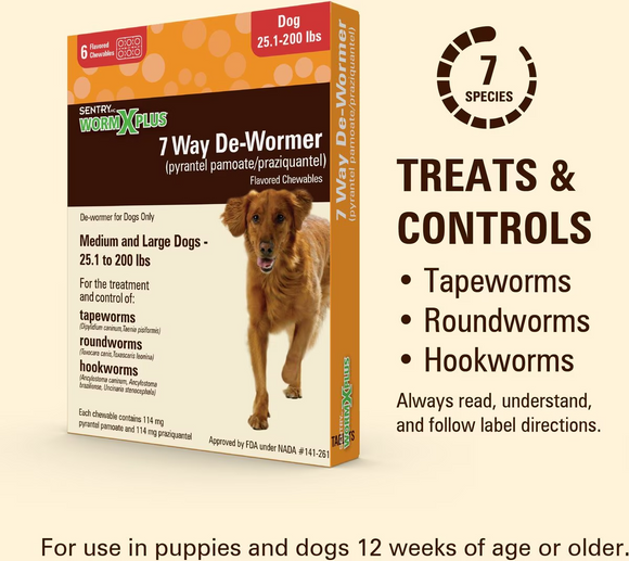 Sentry HC 7 Worm X Plus Way De-Wormer for Tapeworms, Roundworms, & Hookworms Medium & Large Dogs