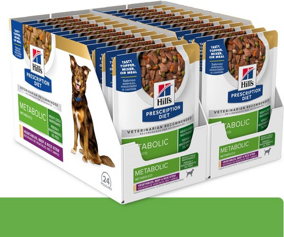 Hill's Prescription Diet Metabolic Weight Management Vegetables, Beef & Rice Stew Wet Dog Food (2.8 oz x 24 pouches)