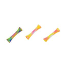Three colorful bone-shaped dog toys on a white background