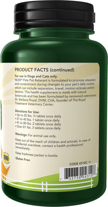 NOW Pets Relaxant for Dog & Cat, 90 ct - 0