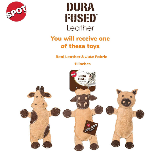 Ethical Pet Spot Dura-Fused Leather Barnyard Dog Toy, Character Varies