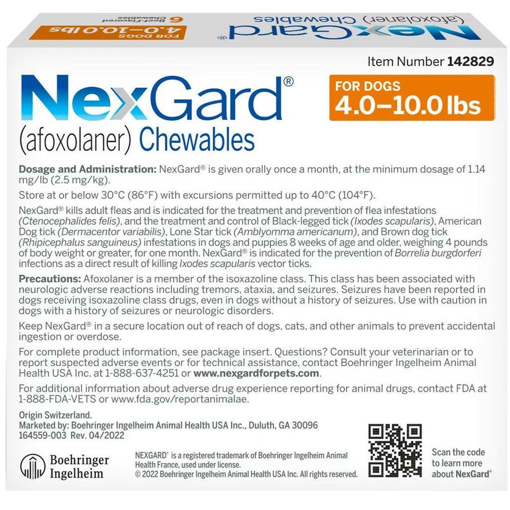 NexGard Chew for Dogs 4-10 lbs (Orange Box)