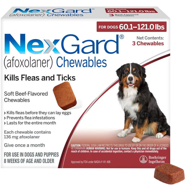 NexGard Chew for Dogs 60.1-121 lbs 3 chew