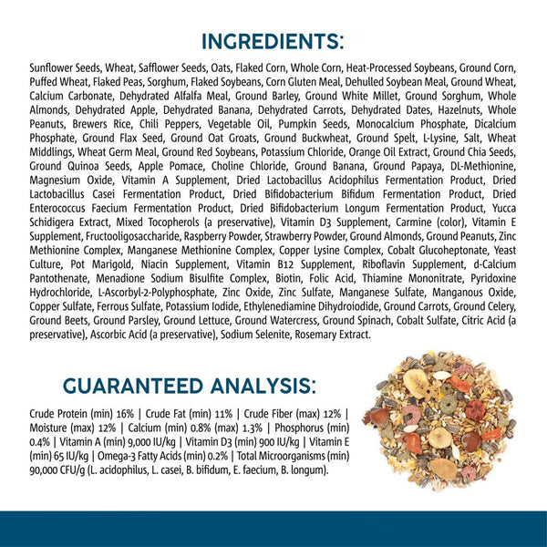 Sunseed Vita Prima Sunscription Parrot Food Ingredients