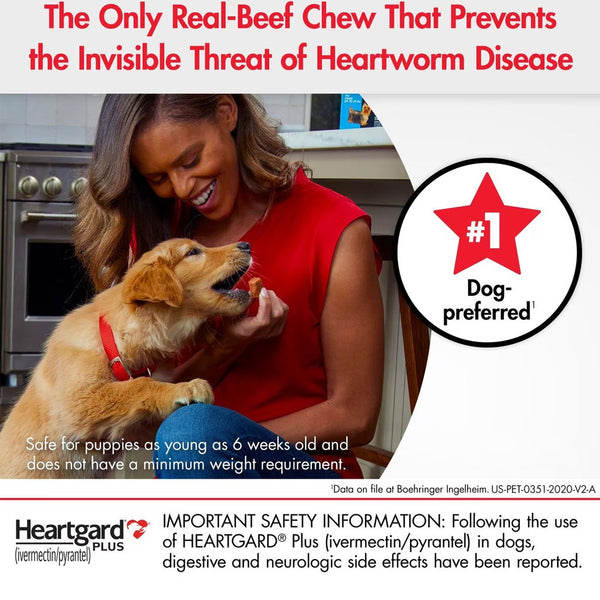 Heartgard Plus Chew for Dogs, 26-50 lbs beef flavor