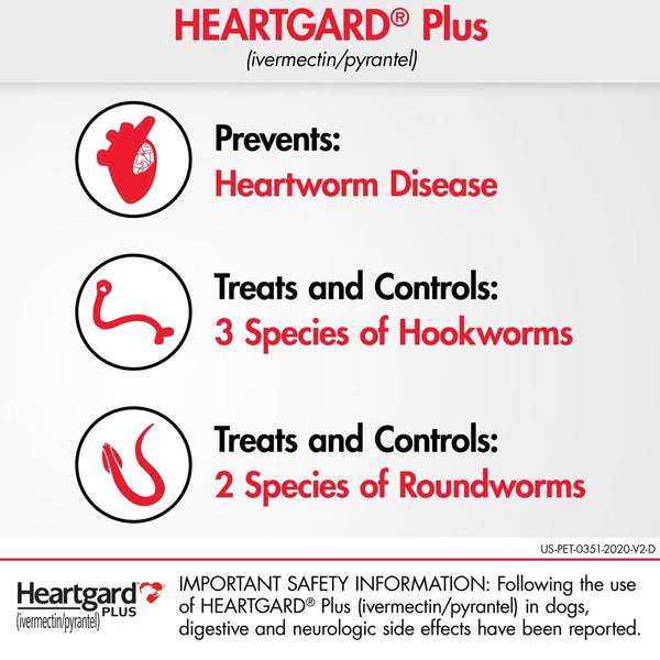 Heartgard Plus Chew for Dogs, up to 25 lbs features