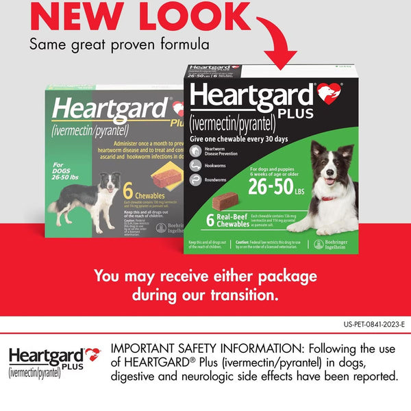 Heartgard Plus Chew for Dogs, 26-50 lbs 6 chewable before and after
