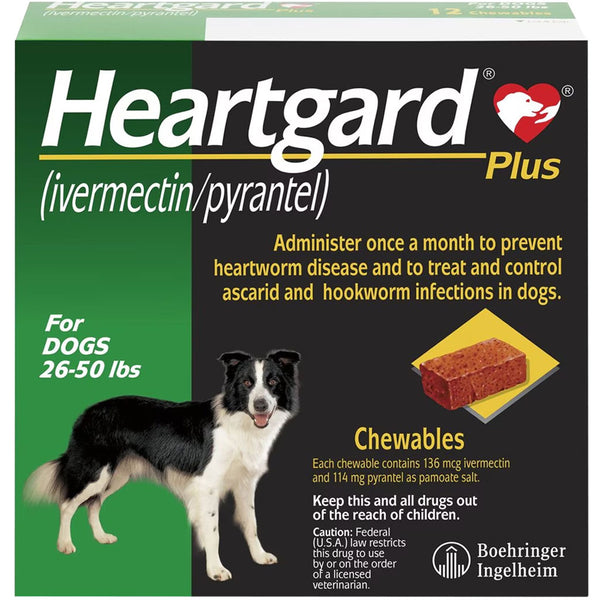 Heartgard Plus Chew for Dogs, 26-50 lbs 3 chewable