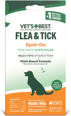Vet's Best Flea & Tick Drops for Large Dogs over 40lbs (4 count)