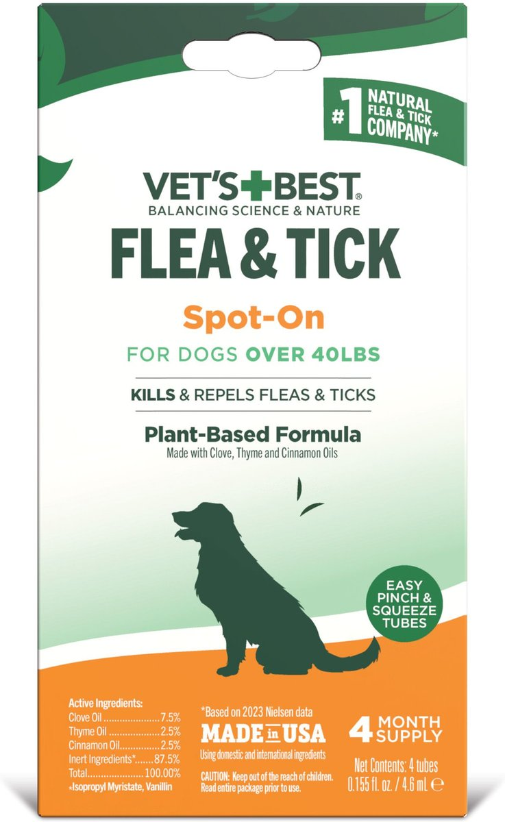 Vet's Best Flea & Tick Drops for Large Dogs over 40lbs (4 count)