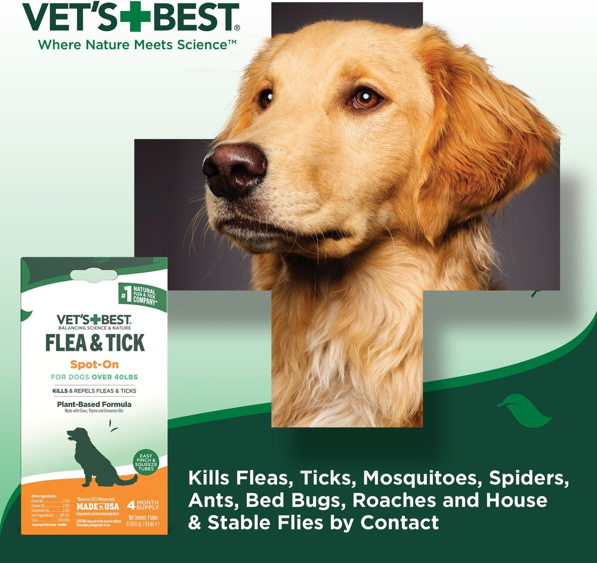 Vet's Best Flea & Tick Drops for Large Dogs over 40lbs (4 count)