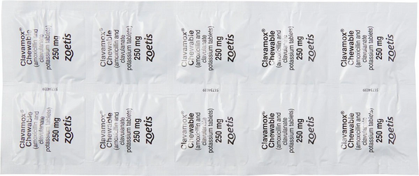 Clavamox (amoxicillin trihydrate/clavulanate potassium) Chewable Tablets, 250mg