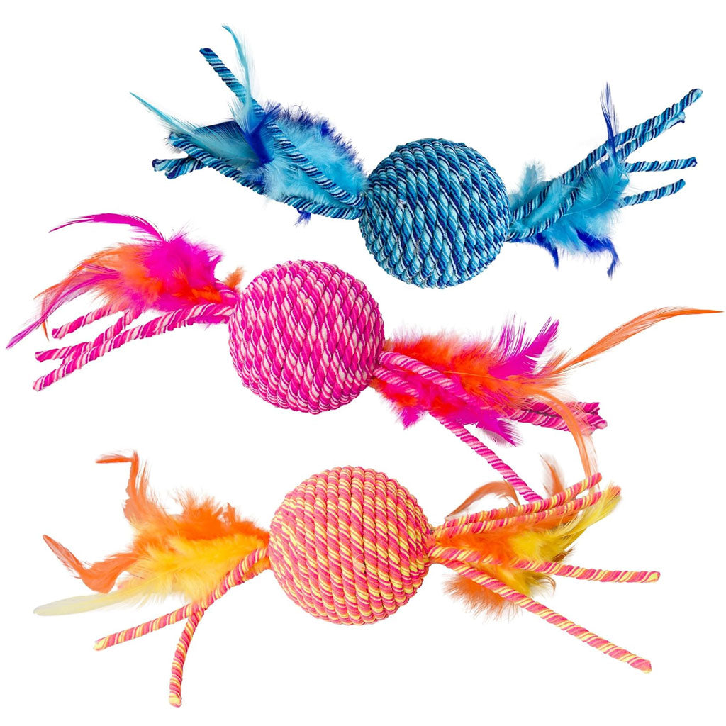 Ethical Pet Spot Elasteeez Ball & Feathers Cat Toy, Color Varies