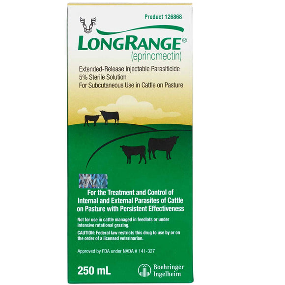 LongRange Injectable Sterile Solution 5% for Cattle, 250-ml