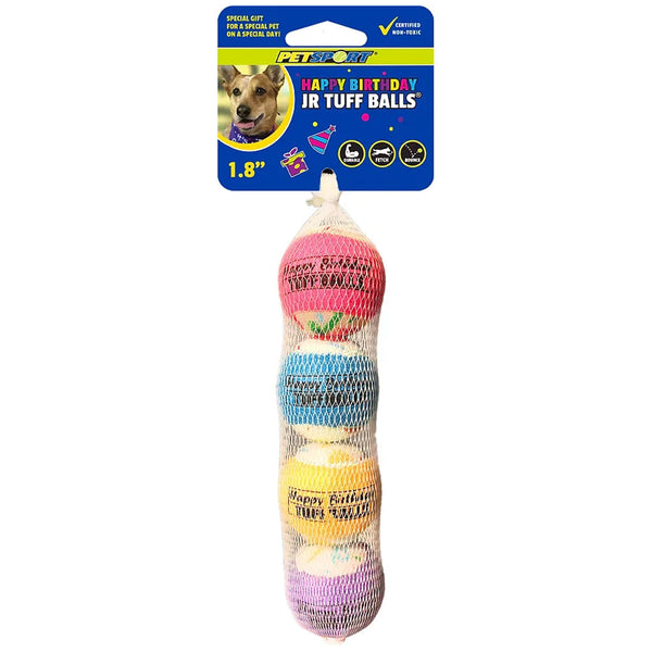 Petsport USA Happy Birthday Jr. Tuff Ball Dog Toys, 1.8", 4-pack