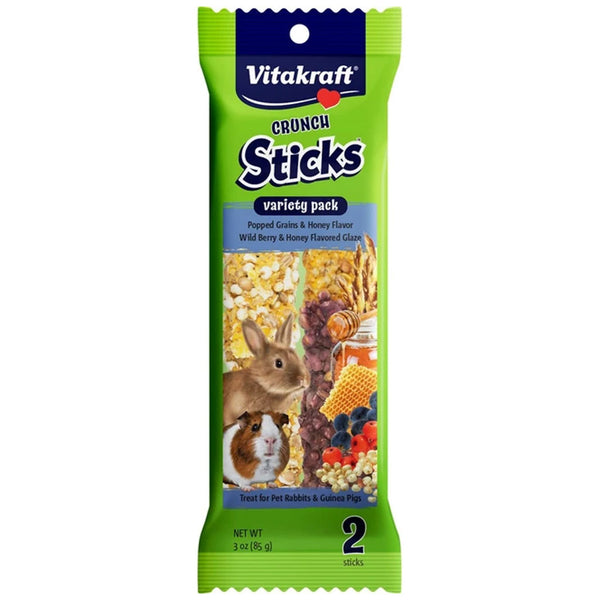 Vitakraft Crunch Sticks Popped Grains, Honey & Wild Berry Variety Pack Treats for Rabbits & Guinea Pigs, 2 Sitcks