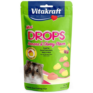 Vitakraft Mini Drops Banana & Cherry Flavor Treat for Dwarf Hamsters, Rats & Mice, 2.5-oz