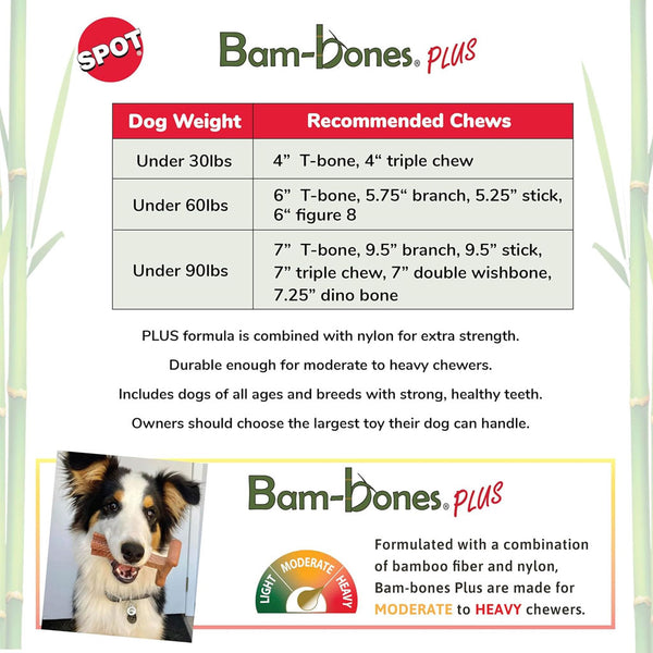 Spot Bam-Bones Plus Chicken Flavor Dog Chew Toy sizes