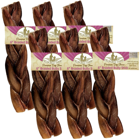 Fieldcrest Farms Premium Dog Chews 6" Braided Bully Stick, 6-count
