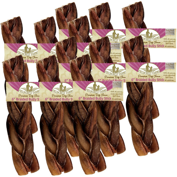 Fieldcrest Farms Premium Dog Chews 6" Braided Bully Stick, 12-count