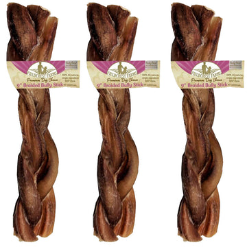 Fieldcrest Farms Premium Dog Chews 9" Braided Bully Stick, 3-count