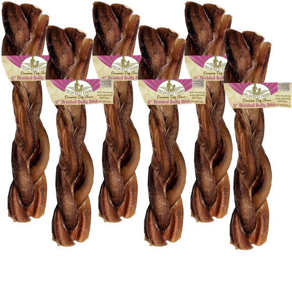 Fieldcrest Farms Premium Dog Chews 9" Braided Bully Stick, 6-count