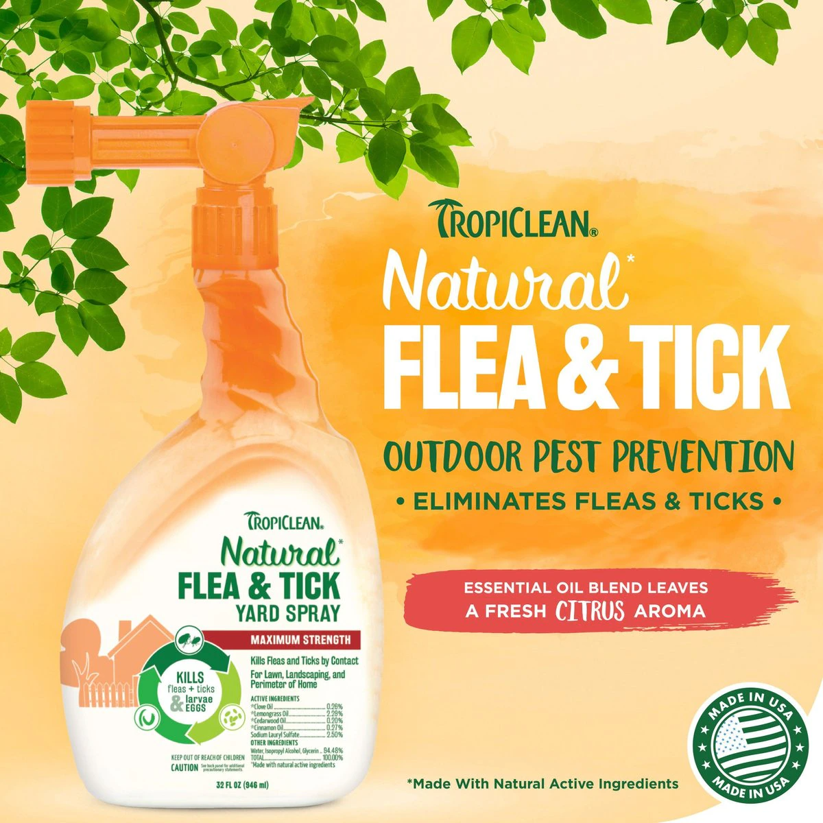 Tropiclean Natural Flea & Tick Yard Spray (32 oz) - 0