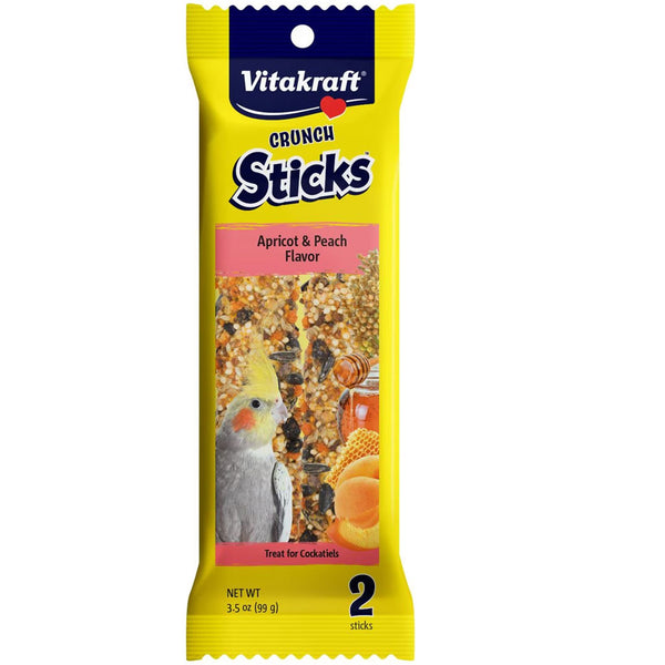 Vitakraft Curnch Sitcks Apricot & Peach Flavor Treats for Cockatiels, 2 Sitcks